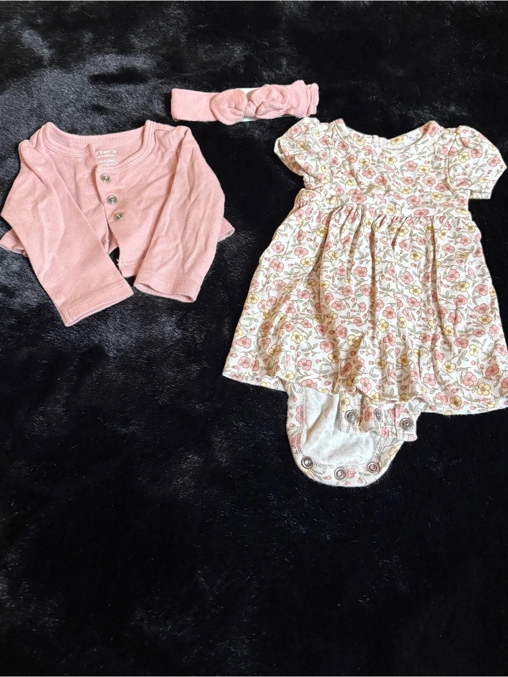 Carter's Pink Floral Dress, Cardigan & Headband Set